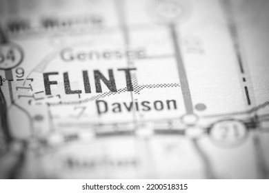 Flint. Michigan. USA On A Geography Map.