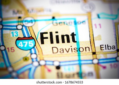 Flint. Michigan. USA On A Map