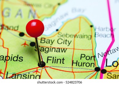 Flint Pinned On A Map Of Michigan, USA
