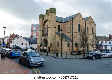 Flint, UK: Feb 11, 2020: Flint Town Hall Is A Tudor Gothic Style Building Which Was Completed In 1840. The Building Has Undergone A Comprehensive Renovation.