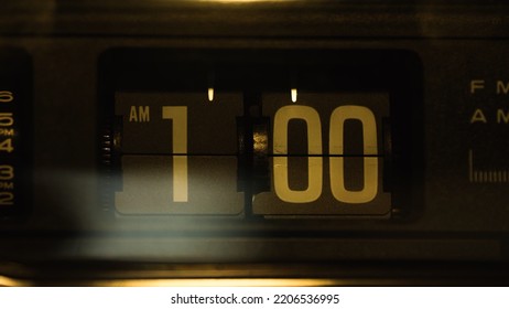 Flip Clock. 1 Am. Vintage Clock Face. Retro Flip Clock. Groundhog Day Style. Old-style Radio Analog Clock. Macro Shot