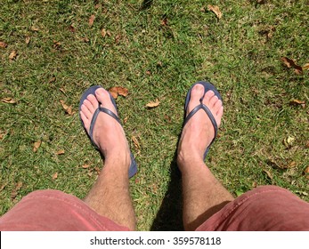 Flip Flop On A Grass Field On A Summer Day