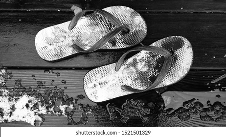 Flip Flops In The First Snow Black And White 