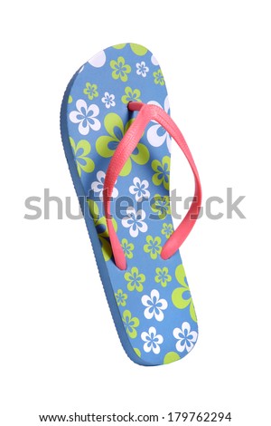 Flip flops with flowers / object photography in a studio of women's beach shoes - isolated on white background 