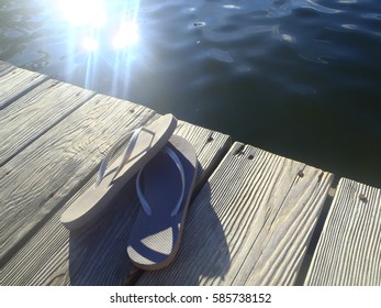 Flip Flops On A Dock On The Chesapeake Bay In Virginia