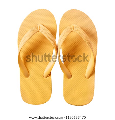 Flipflops bright yellow isolated on white background