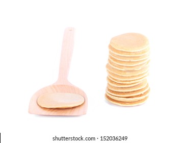 Flipper And Stack Of Pancakes Isolated On White