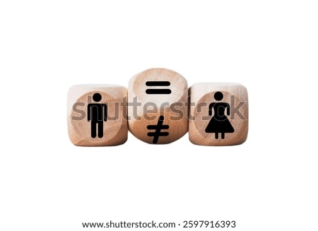 Flipping of unequal to equal sign between man and woman. Human and business right concept.