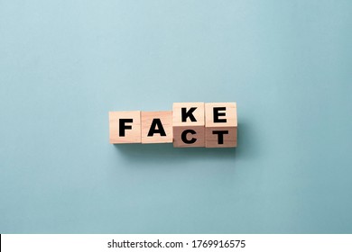 Flipping wooden cubes block for change wording from "fake" to "fact". - Shutterstock ID 1769916575