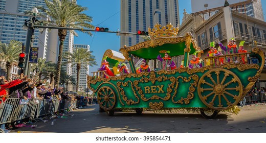 A Float From The Krewe Of Rex Turns On To Canal St From Sta Charles Ave In New Orleans Louisiana During Mardi Gras Day 2016