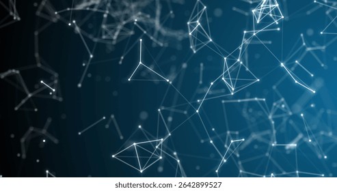Floating abstract network forming polygonal meshes in data space, with glowing nodes and lines. Futuristic, digital, abstract, technology, visualization, cyberspace, connectivity