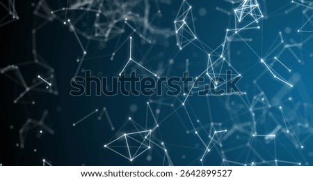 Floating abstract network forming polygonal meshes in data space, with glowing nodes and lines. Futuristic, digital, abstract, technology, visualization, cyberspace, connectivity