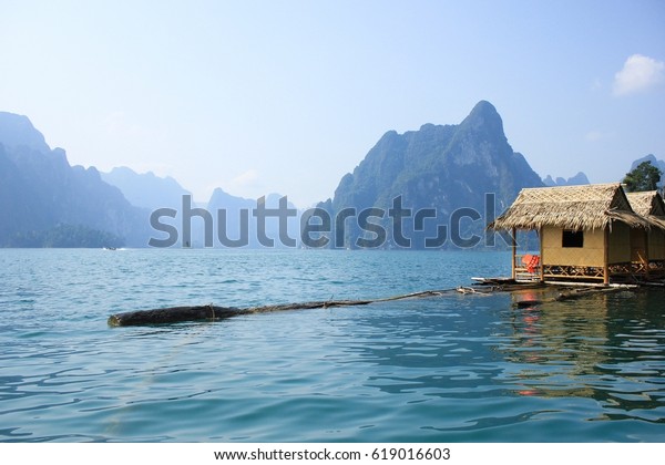 Floating Cabins Ratchaprapa Damsuratthani Thailand Stock Photo