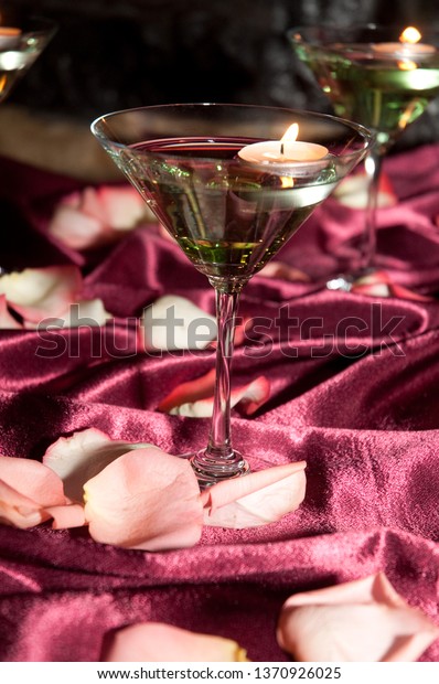 Floating Candles Pink Rose Petals On Royalty Free Stock Image