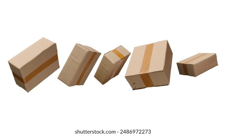 Floating Cardboard Boxes with Empty Copy Space, Shipping and Delivery Concept, Isolated on a white background