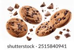 Floating chocolate chip cookies with chunks on white background high res