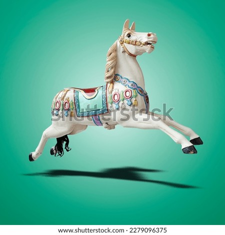 Floating classic carousel horse on green gradient background