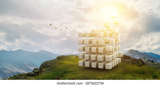 Floating Cubes. Innovation And Creativity Concept