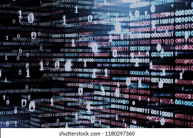 floating data code. cloud server service. multiple layers of binary data photo. red blue and White number texts on dark space background. information technology transfer and transformation concept. 