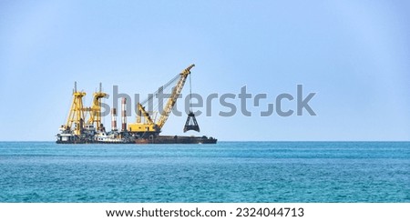Floating dredging platform in the sea Dredger working Thailand