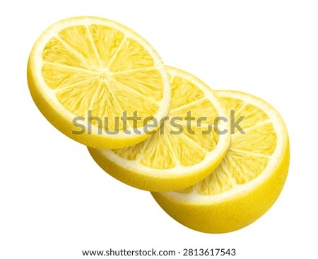 Floating fresh lemon slices, isolated on white background