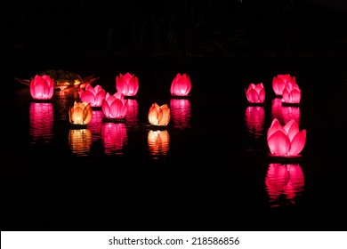 Floating lantern at night