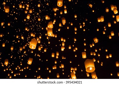 Floating lantern, Yi Peng,Firework Festival in Chiangmai Thailand