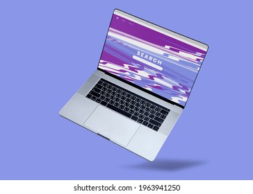 Floating Laptop With Search Bar On The Screen