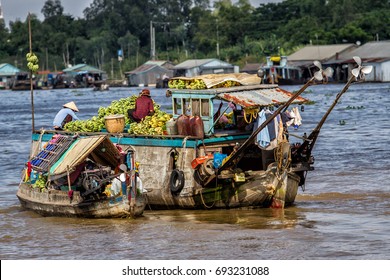 Floating Market On The Mekong River Vietnam