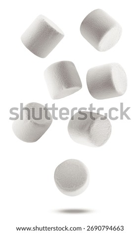 Floating marshmallows create a playful, dynamic scene, symbolizing sweetness, fun, and weightlessness perfect for confectionery brands and imaginative advertising