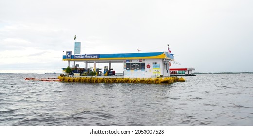 Floating Petrol Station Pontao Menezes, on the Rio Negro river, Amazon, Brazil