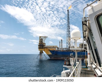 Floating Production Storage And Offloading (FPSO) Vessel, Oil And Gas Indutry. View From Ship