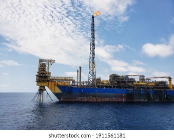 Floating Production Storage And Offloading (FPSO) Vessel, Oil And Gas Indutry. View From Ship