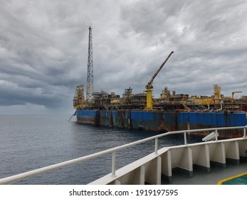 Floating Production Storage And Offloading FPSO Vessel, Oil And Gas Indutry. View From Ship