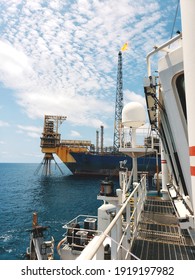 Floating Production Storage And Offloading (FPSO) Vessel, Oil And Gas Indutry. View From Ship