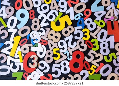 Floating Random Numbers on a High-Tech Grid. Numbers Background, Finance and Data Concept.
