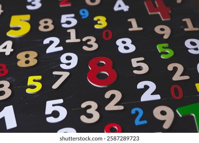 Floating Random Numbers on a High-Tech Grid. Numbers Background, Finance and Data Concept.
