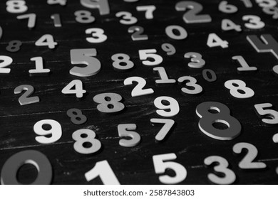 Floating Random Numbers on a High-Tech Grid.Numbers Background, Finance and Data Concept
