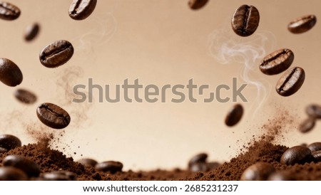 Floating Roasted Coffee Beans Presentation Background Photo