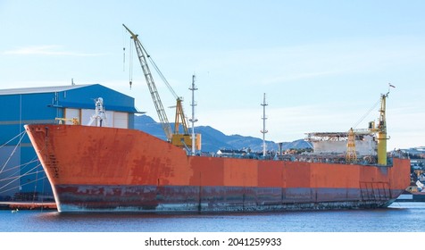 Floating Storage Production Vessel Is Moored In Norwegian Port