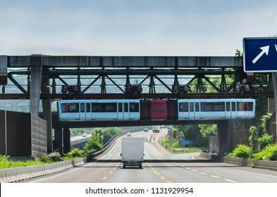 Floating Tram In Wuppertal, Over Autobahn