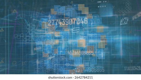 Floating translucent data panels displaying icons, numbers in network hex grid, warning symbols. Futuristic, digital, technology, network, holographic, schematic, abstract - Powered by Shutterstock - Get 15% off with code: PIKWIZARD15