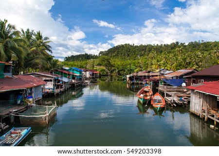 Floating village, Cambodia, Tonle Sap, Koh Rong island. Floating houses.