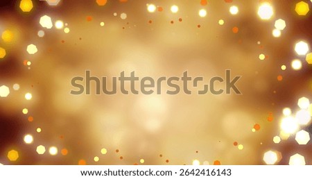 Floating warm-toned hexagonal and circular bokeh lights in abstract digital studio, amber gradient. Abstract, gradient, glow, luminous, elegance, atmospheric, contemporary