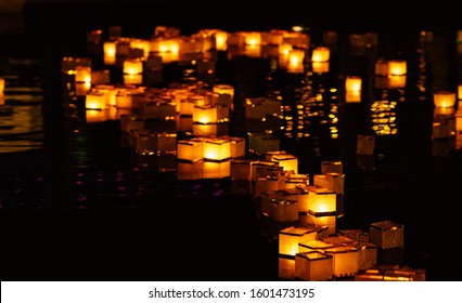 Floating Water Lanterns On The Lake During New Year's Lantern Festival In Netherlands