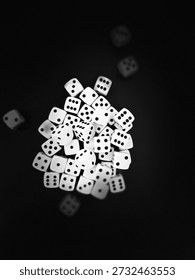 Floating White Dice in Dramatic High‑Contrast Composition