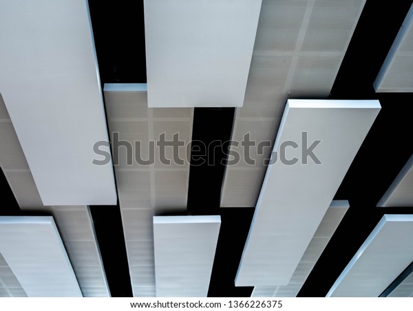 Floating White Tiles Like Ceiling Design Stock Photo Edit