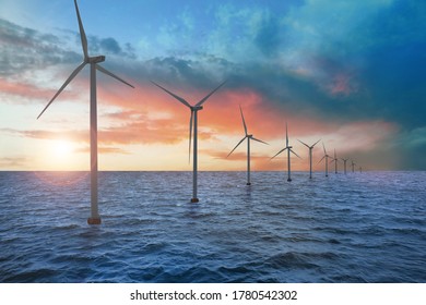 Floating wind turbines installed in sea. Alternative energy source  - Shutterstock ID 1780542302