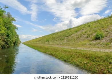 Flood Relief Channel Along The Rhine In Spring. Fance.