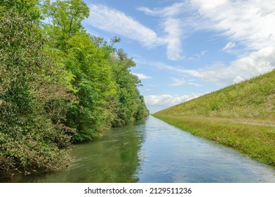 Flood Relief Channel Along The Rhine In Spring. Fance.